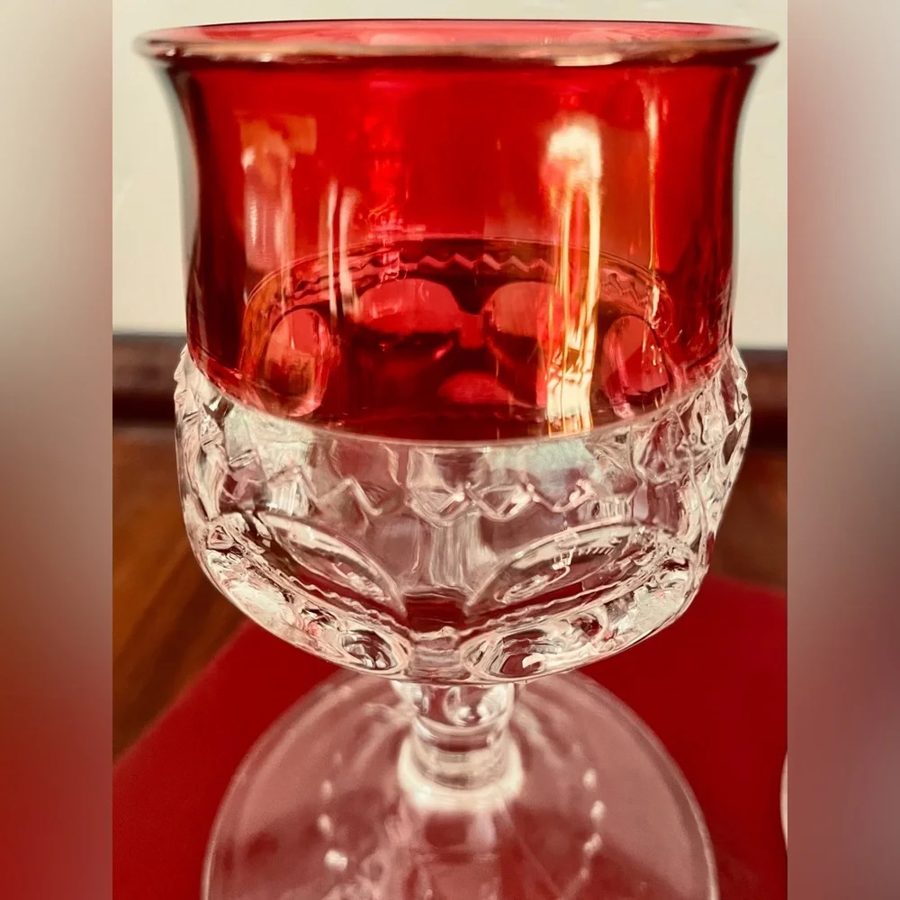 Pair of Vintage Ruby Flashed‎ Thumbprint Cocktail Goblets